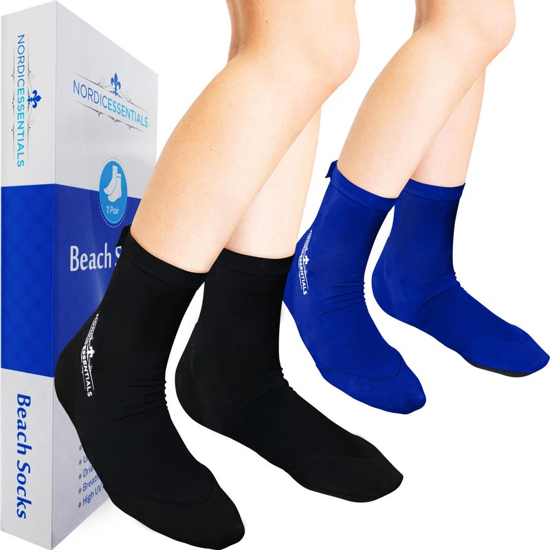 Nordic Essentials Beach Socks - Sand sports - Volleyball, Soccer, Snorkeling - Kids, Women, Men 1 Yr Warranty (4, Black + Blue, Medium) - Image 1